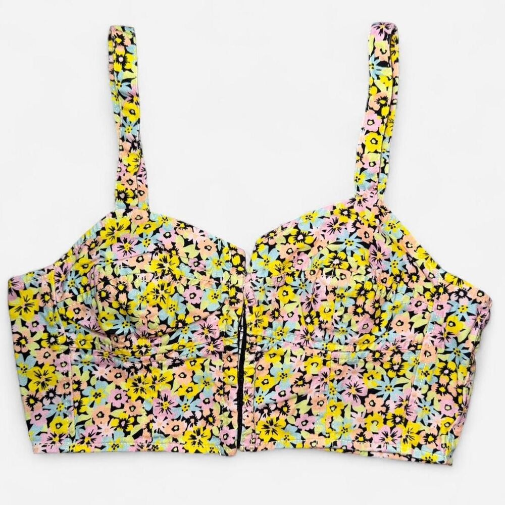 Urban Outfitters Bright Floral and Black Corset Cropped Top; SIZE MEDIUM